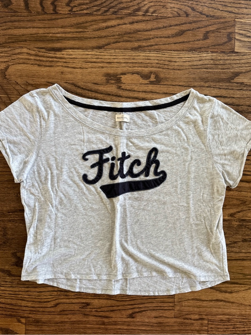 Abercrombie and Fitch Large Cropped Short Sleeve Shirt Navy Logo Grey Oversized